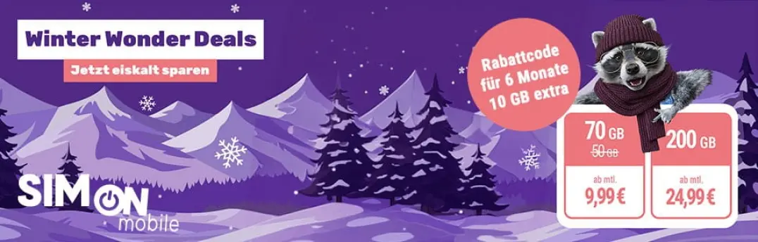 Sichere dir bis zu 80GB für nur 9,99€ mtl. bei SIMon mobile!
